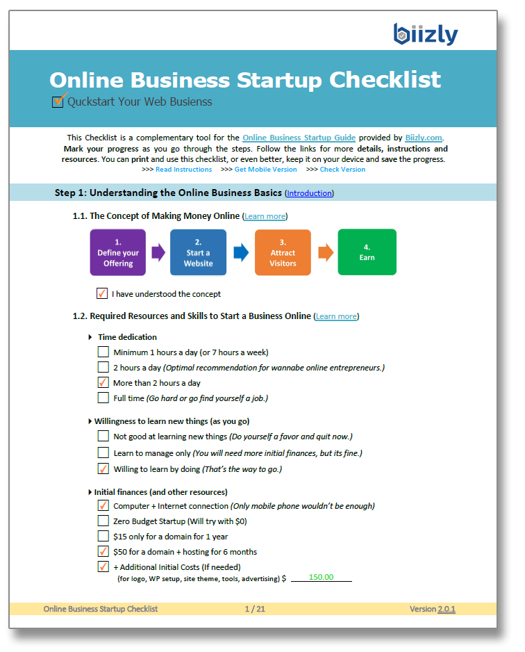 Using e-Startup Checklist