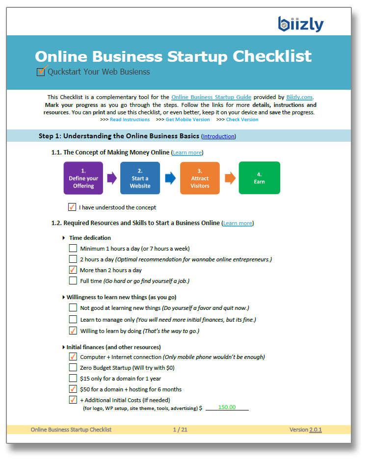 Online Business Startup Checklist Biizly